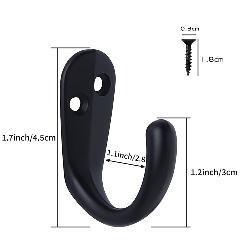 IBosins 15PCS Coat Hooks Wall Mounted Single Prong Robe Hook for Hanging Towel Hooks with 30 Screws for Bags, Hat, Cap, Scarf, Cup (Black) - Image 3